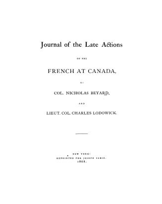 Journal of the late actions of the French at Canada