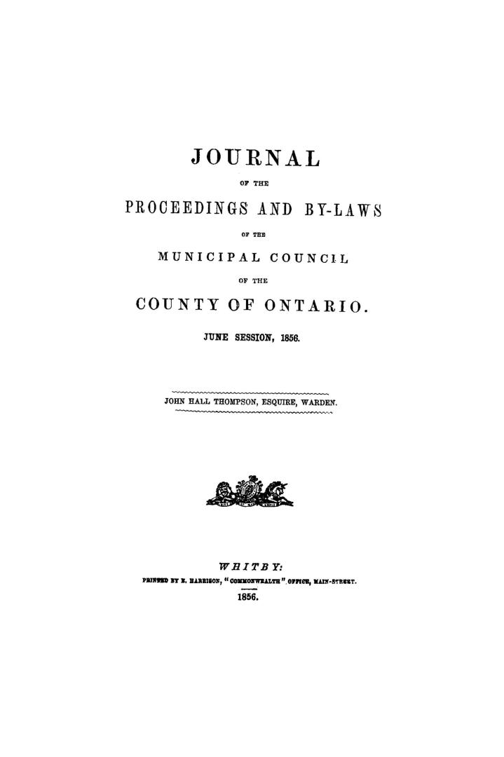 Journal of the proceedings and by-laws of the Municipal Council of the County of Ontario