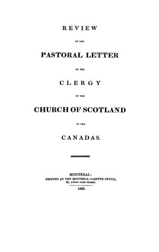Review of the pastoral letter of the clergy of the Church of Scotland in the Canadas