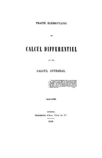 Traité élémentaire de calcul différentiel et de calcul intégral