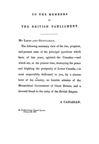 The affairs of the Canadas. In a series of letters