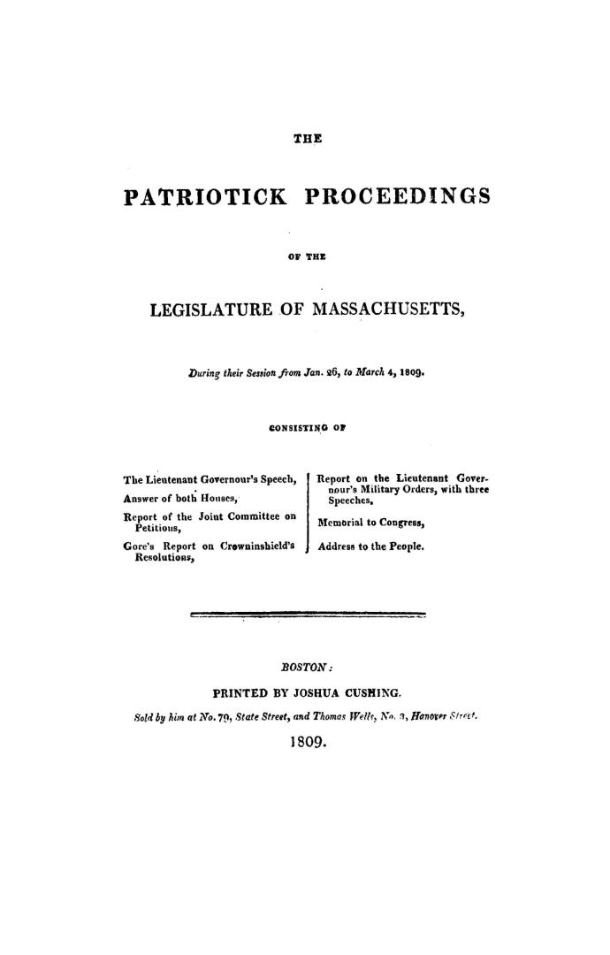 The patriotick proceedings of the legislature of Massachusetts