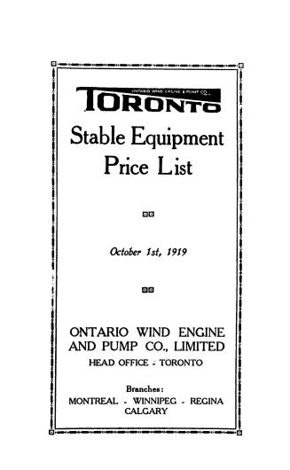 Toronto stable equipment price list, October 1st 1919