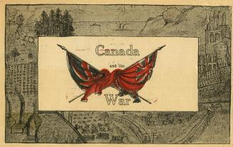 Book cover: A British and Dominion of Canada flag are crossed and intertwined, coloured red and ...