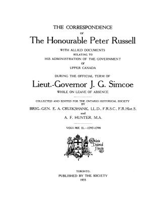 The correspondence of the Honourable Peter Russell [