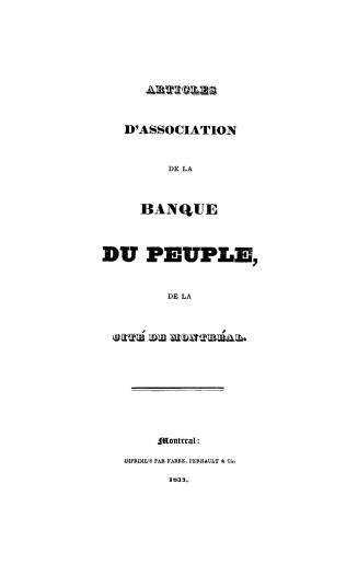 Articles d'association de la Banque du peuple, de le cité de Montréal