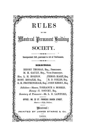 Rules of the Montreal Permanent Building Society