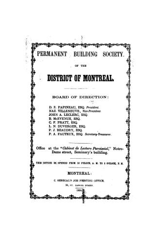 Rules and regulations of the Permanent Building Society of the District of Montreal