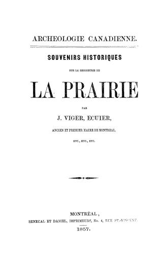 Souvenirs historiques sur la seigneurie de La prairie