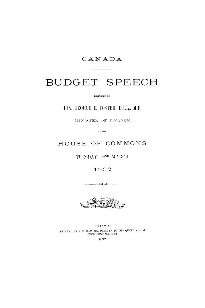 Budget speech delivered in the House of Commons of Canada