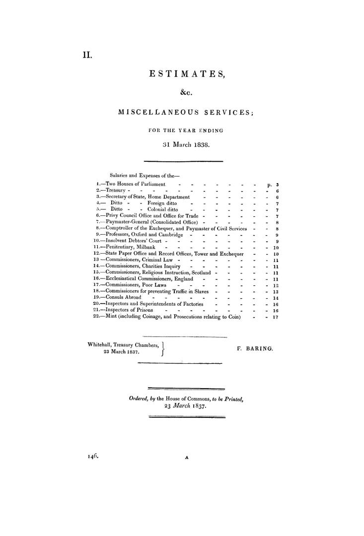 Estimates, &c. miscellaneous services: for the year ending 31 March 1838