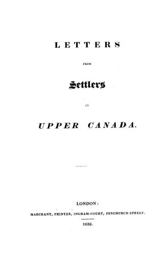 Letters from settlers in Upper Canada