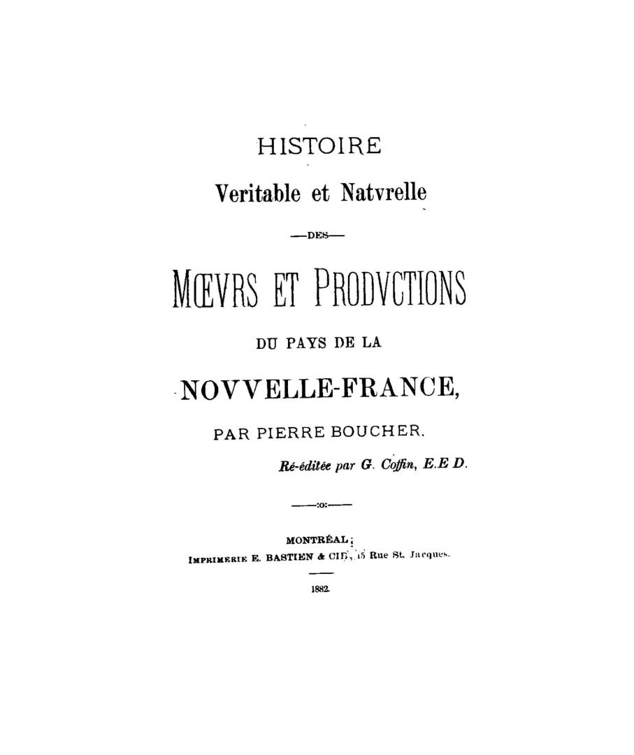 Histoire veritable et naturelle des moevrs et productions du pays de la Novvelle-France