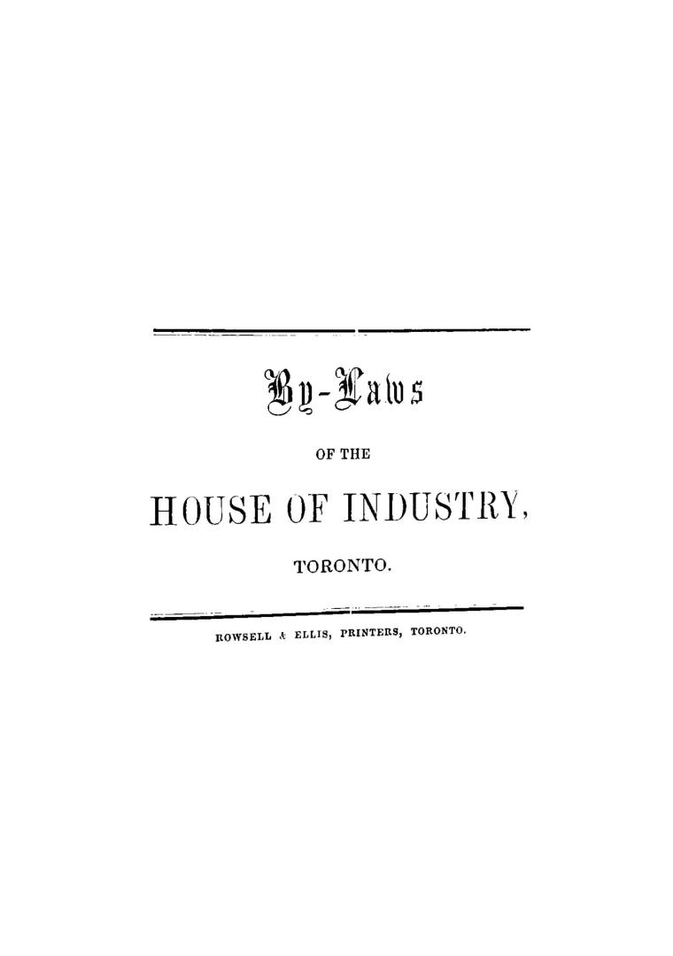 By-laws of the House of Industry, Toronto