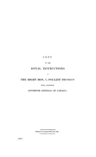 Copy of the royal instructions to the Right Hon