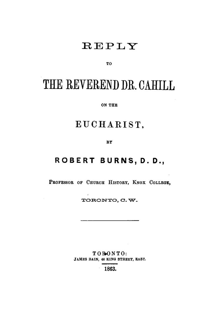Reply to the Reverend Dr. Cahill on the eucharist