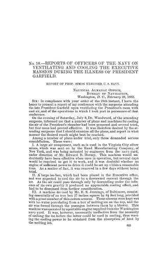 No. 18.-- Reports of officers of the Navy on ventilating and cooling the executive mansion during the illness of president Garfield