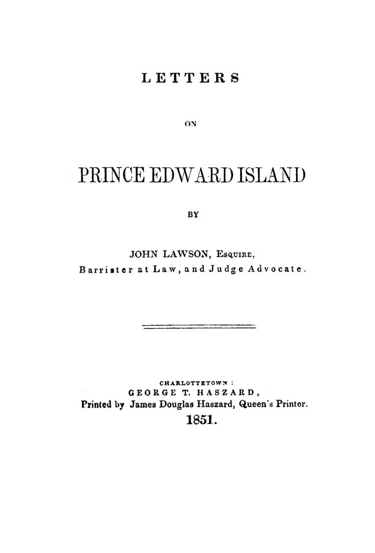 Letters on Prince Edward Island