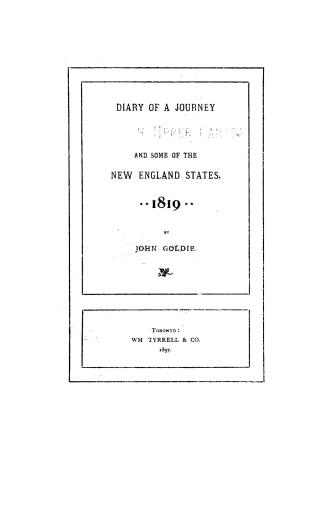 Diary of a journey through Upper Canada and some of the New England states, 1819