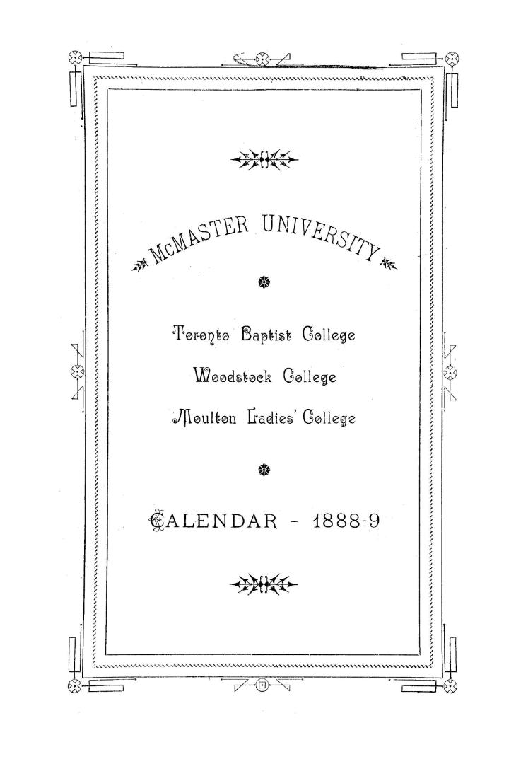 McMaster University : Toronto Baptist College, Woodstock College, Moulton Ladies' College : calendar