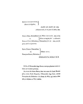 Lettre à l'honorable Edward Bowen, écuyer, un des juges de la Cour du banc du roi de Sa Majesté pour le district de Québec