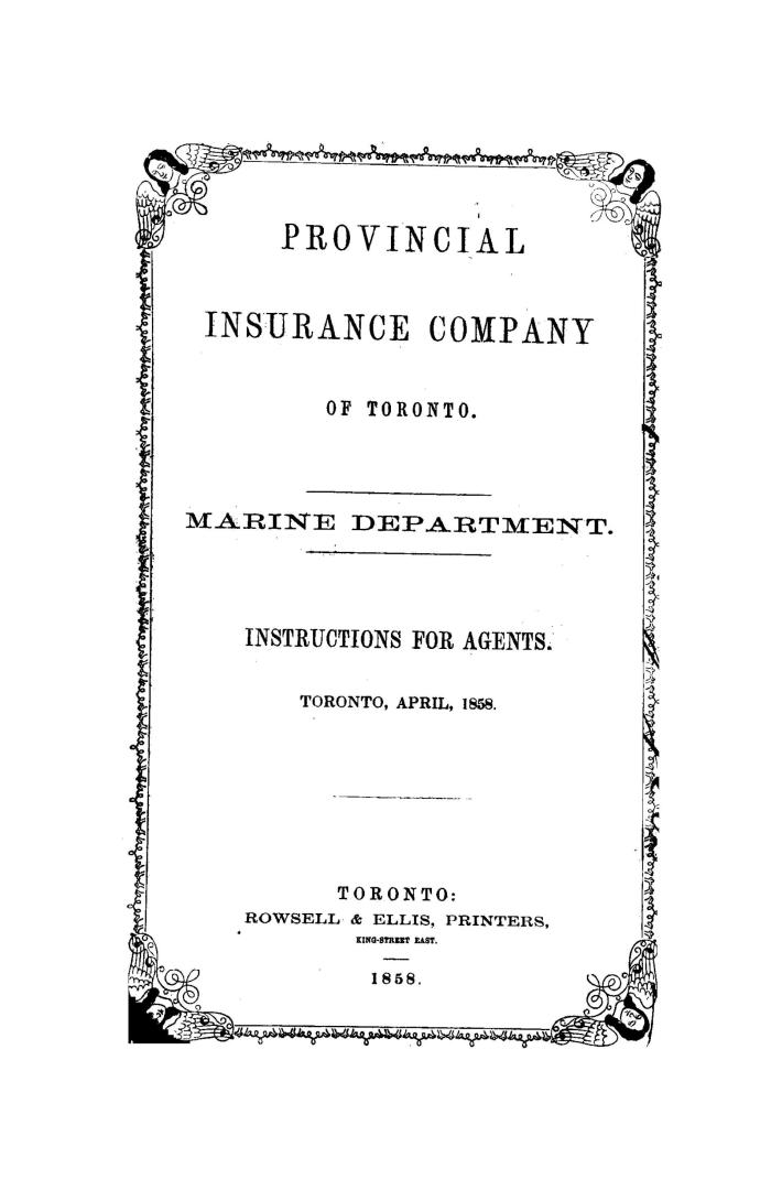 Instructions for agents, Toronto, April, 1858