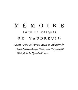 Mémoire pour le marquis de Vaudreuil