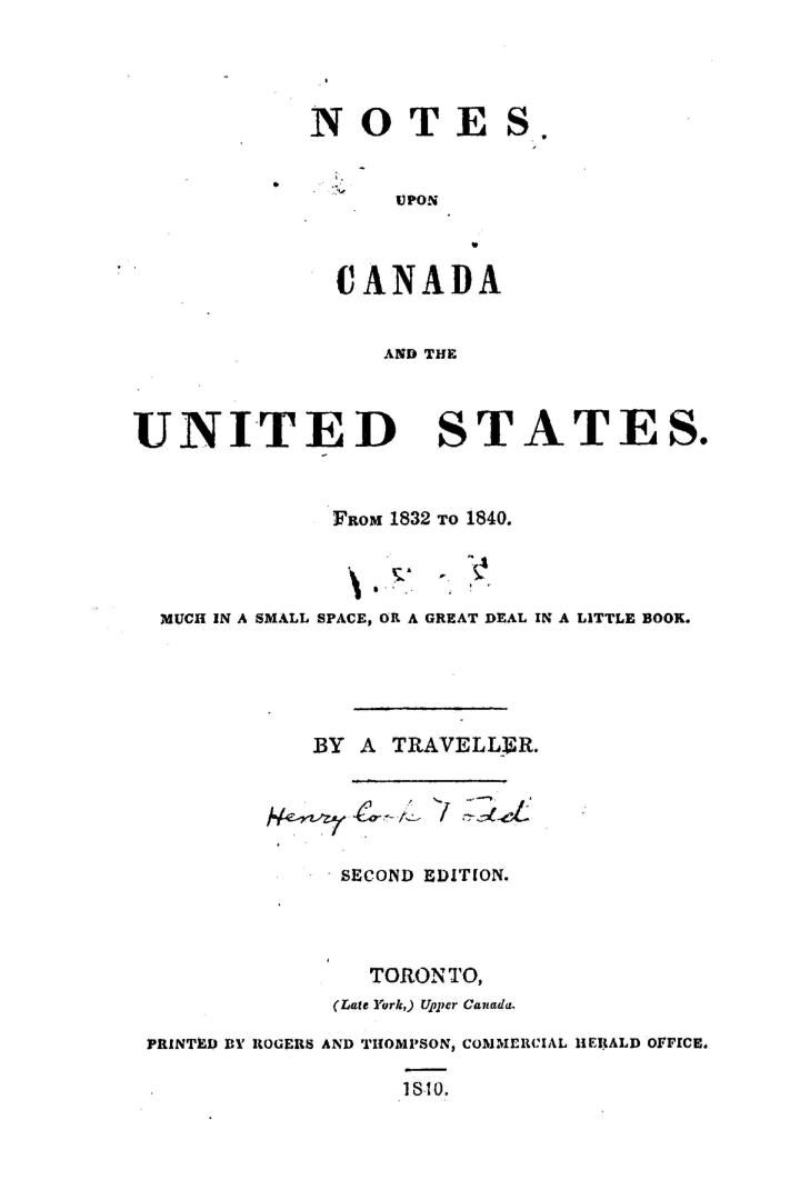 Notes upon Canada and the United States from 1832 to 1840