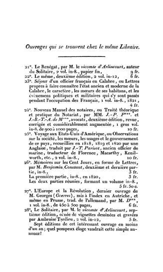 Voyage aux Etats-Unis d'Amérique, ou, Observations sur la société, les moeurs, les usages et le gouvernement de ce pays, recueillies en 1818, 1819 et 1820