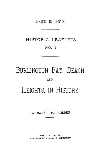 Burlington Bay, Beach and Heights in history