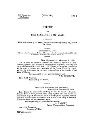 Report from the Secretary of War, in compliance with a resolution of the Senate, in reference to the defence of the frontier of Maine