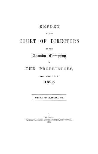 Report of the Court of Directors of the Canada Company to the proprietors
