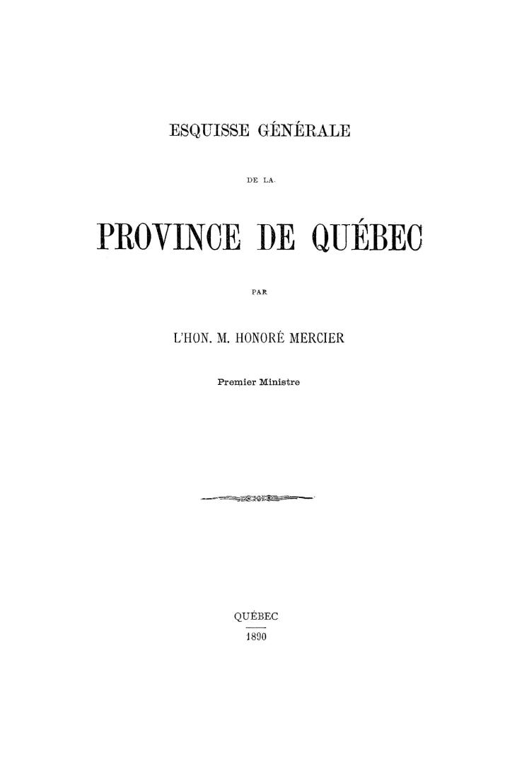 Esquisse générale de la province de Québec