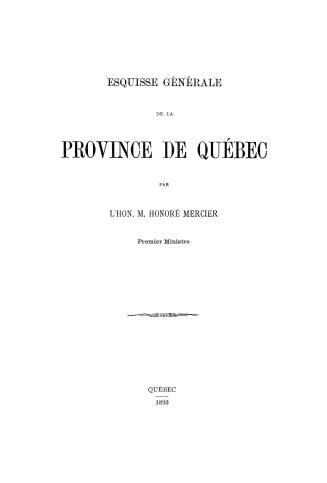 Esquisse générale de la province de Québec