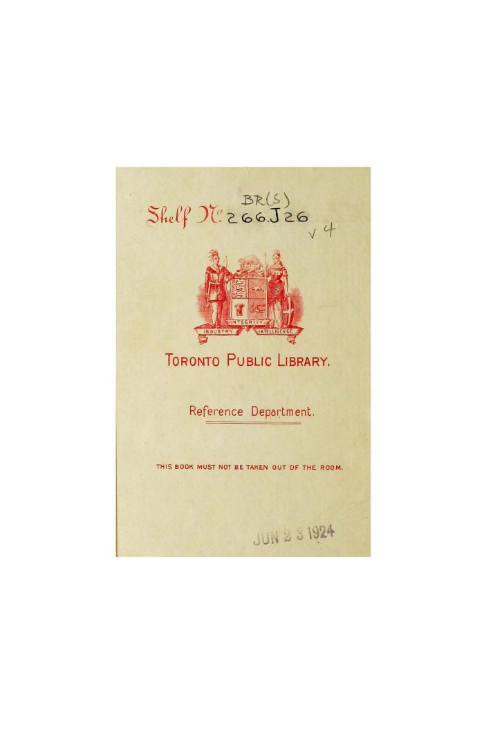 Toronto Public Library Reference Department bookplate: shelf no 266.J26 V13, date-stamped June  ...