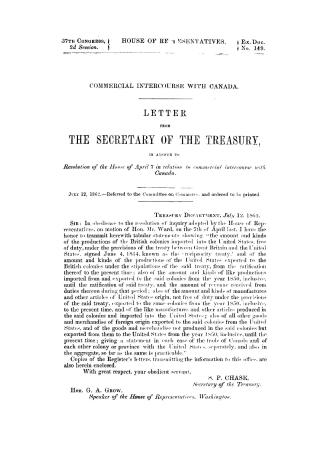 Commercial intercourse with Canada, letter from the Secretary of the treasury in answer to resolution of the House of April 7, in relation to commercial intercourse with Canada