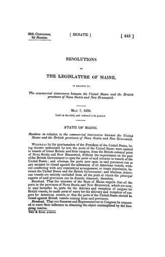Resolutions of the Legislature of Maine,