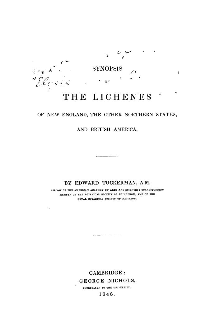 A synopsis of the lichenes of New England, the other northern states, and British America
