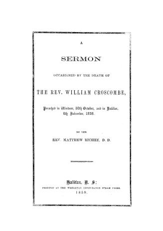 A sermon occasioned by the death of the Rev