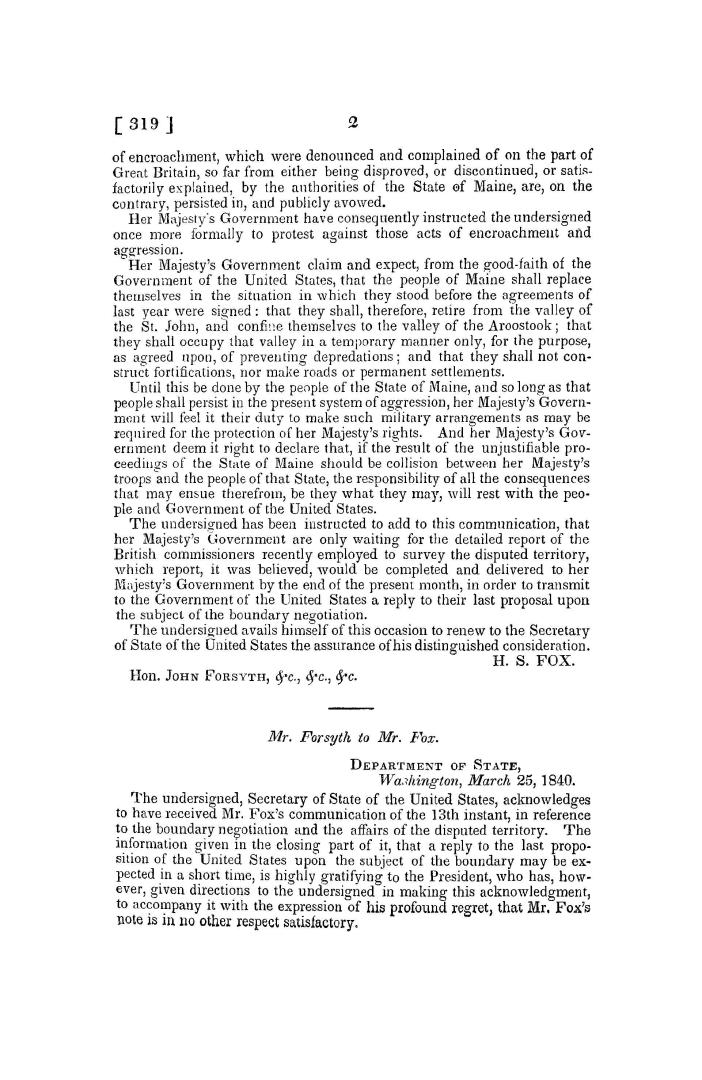 Message from the President of the United States, communicating additional correspondence in relation to the adjustment of the northeastern boundary, a(...)