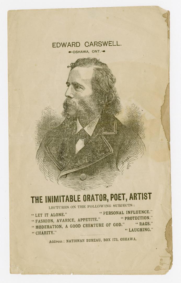 Edward Carswell, Oshawa, Ont. : the inimitable orator, poet, artist lectures on the following subjects ...
