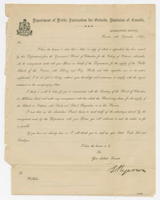 Department of Public Instruction for Ontario, Dominion of Canada