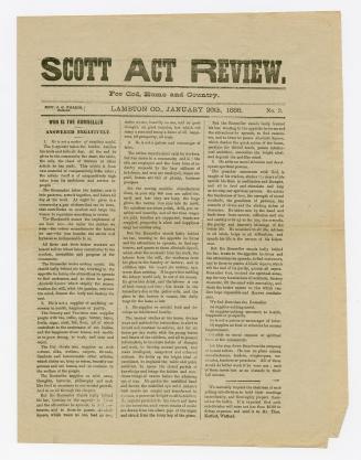 Scott Act review : for God, home and country, Rev. J. G. Fallis, editor, Lambton Co., January 26th, 1888