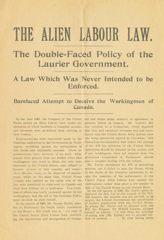 The Alien Labour Law : the double-faced policy of the Laurier government