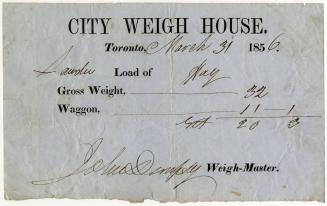 City Weigh House. Toronto, March 31, 1856