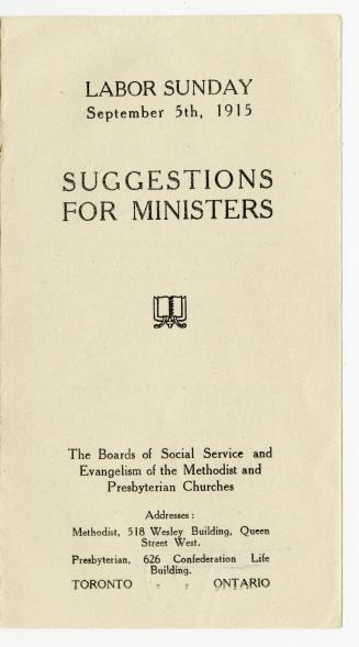 Labor Sunday, September 5th, 1915 : suggestions for ministers
