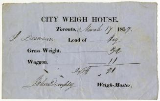 City Weigh House. Toronto, March 17 1857.