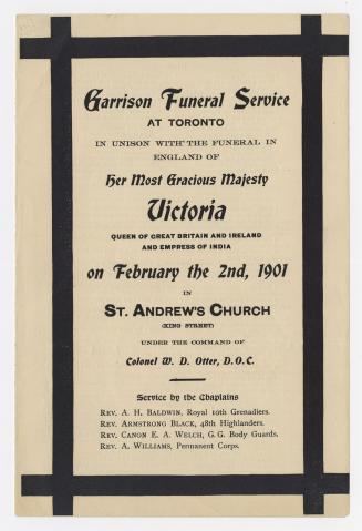 Garrison funeral service at Toronto in unison with the funeral in England of Her Most Gracious Majesty Victoria, Queen of Great Britain and Ireland and Empress of India