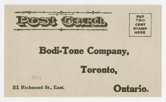 Post card : Bodi-Tone Company, Toronto, Ontario