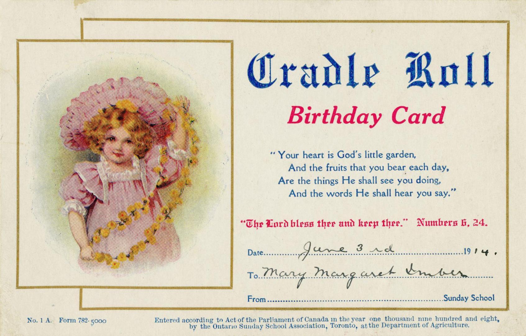 Cradle roll birthday card 1914